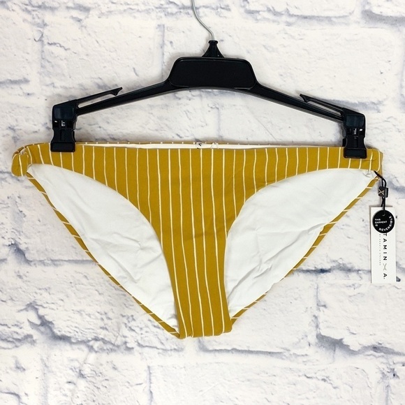 Vitamin A yellow striped reversible Luciana full coverage bottom small NWT - Picture 1 of 7